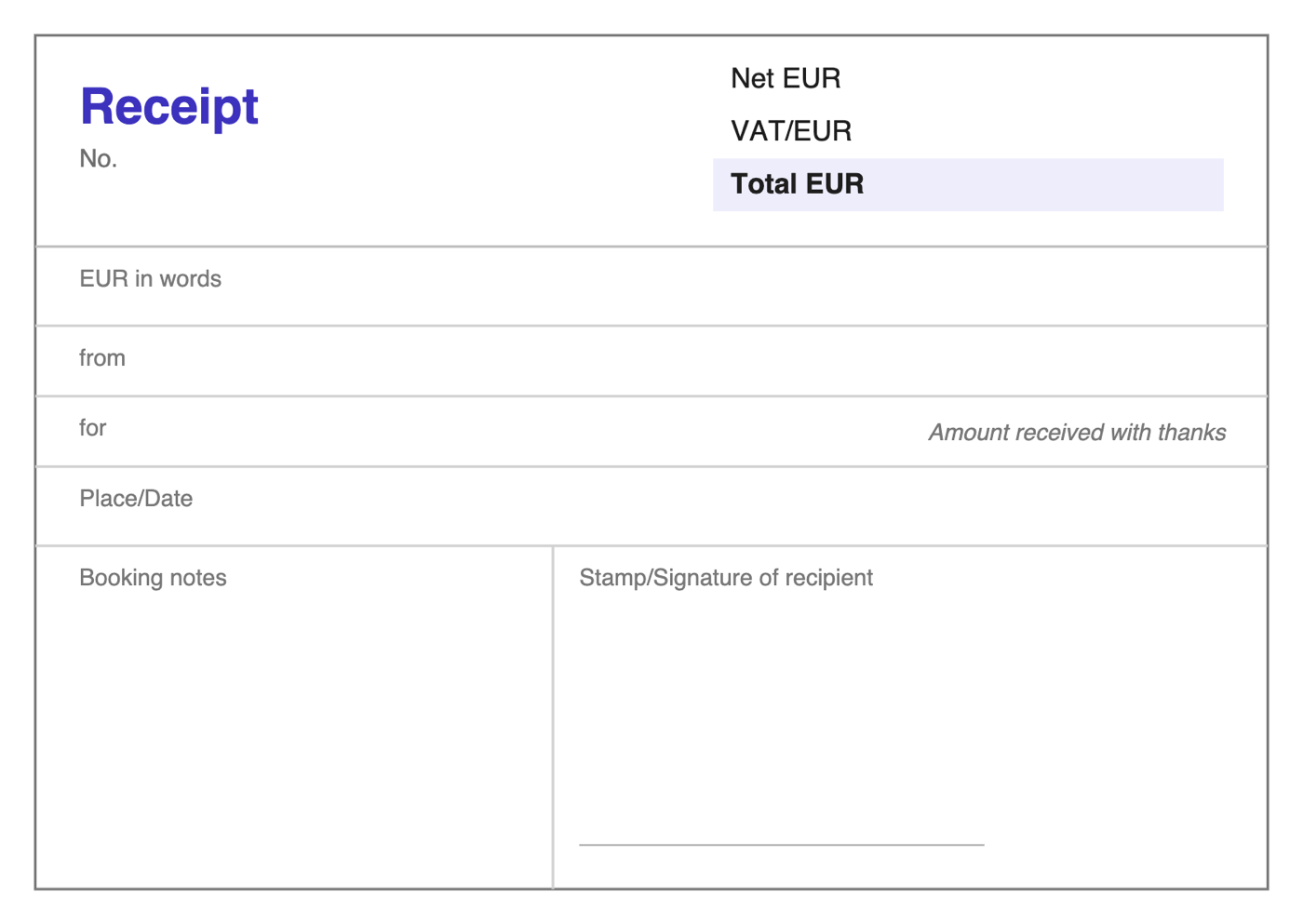 Empty blank receipt