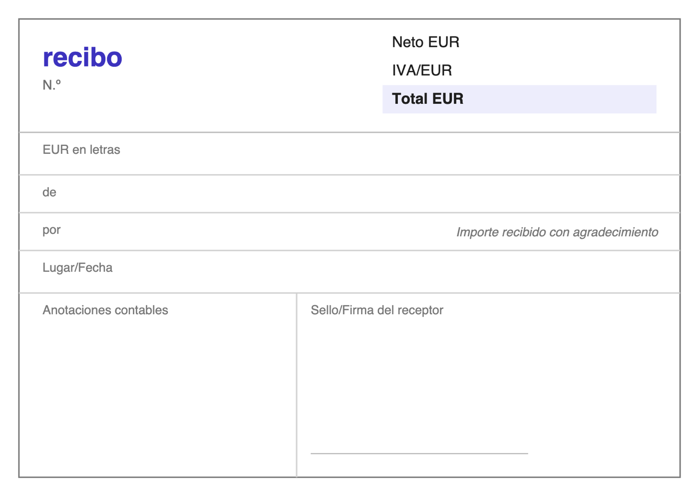 Recibo en blanco