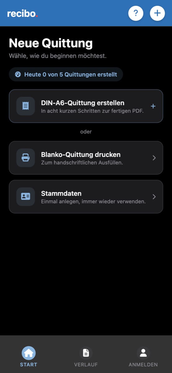 Startseite der App mit dem Tageszähler