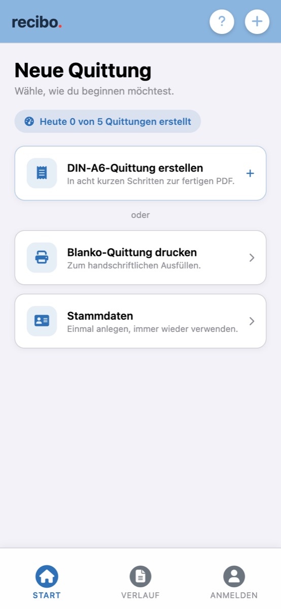 Startseite der App mit dem Tageszähler