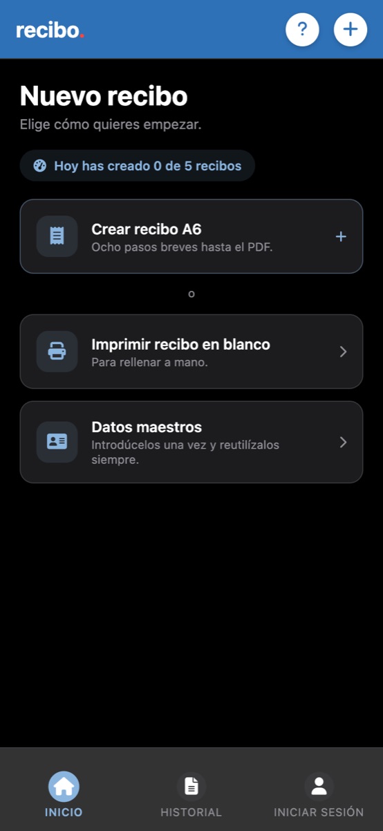 Pantalla de inicio con el contador diario