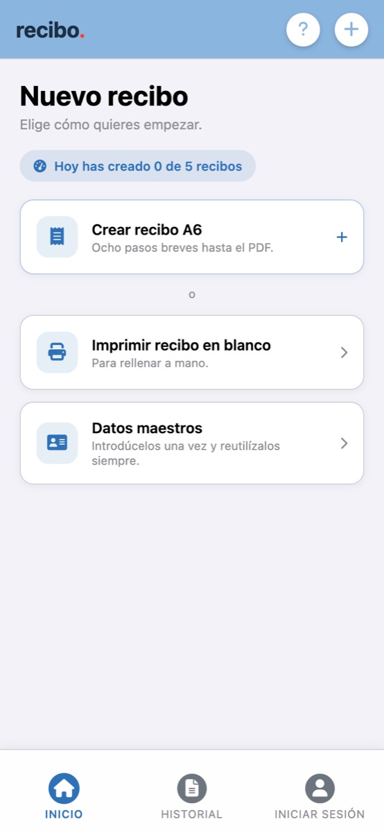 Pantalla de inicio con el contador diario