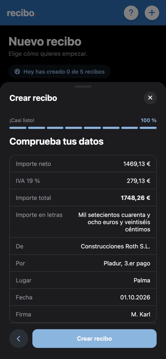 Comprobar los datos antes de crear