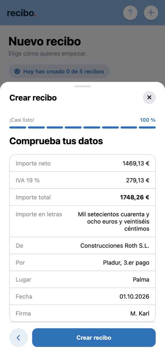Comprobar los datos antes de crear